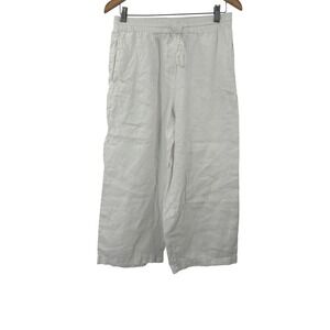 DKNY Pure Linen Pants Womens S White Wide Leg Drawstring Crop Coastal Summer